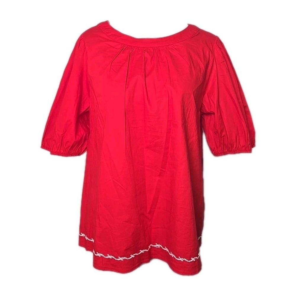 June & Hudson Red Puff Sleeve Poplin Top Size Large L New with tags